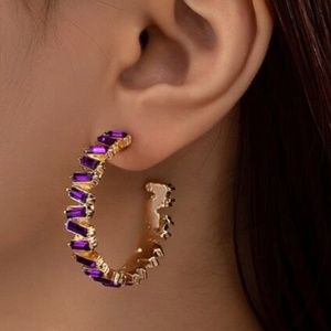 ❤️FREE Baguette Hoop Faux Purple Peasant Boho Hipster Classy Party Chic Earrings